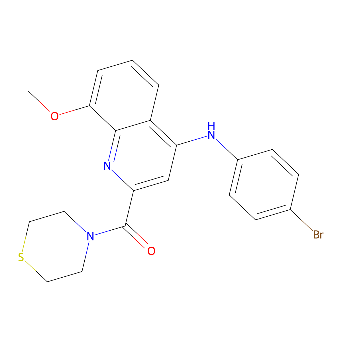 (4-((4-Bromophenyl)amino)-8-methoxyquinolin-2-yl)(thiomorpholino)methanone molecular structure, CAS 1251622-36-2