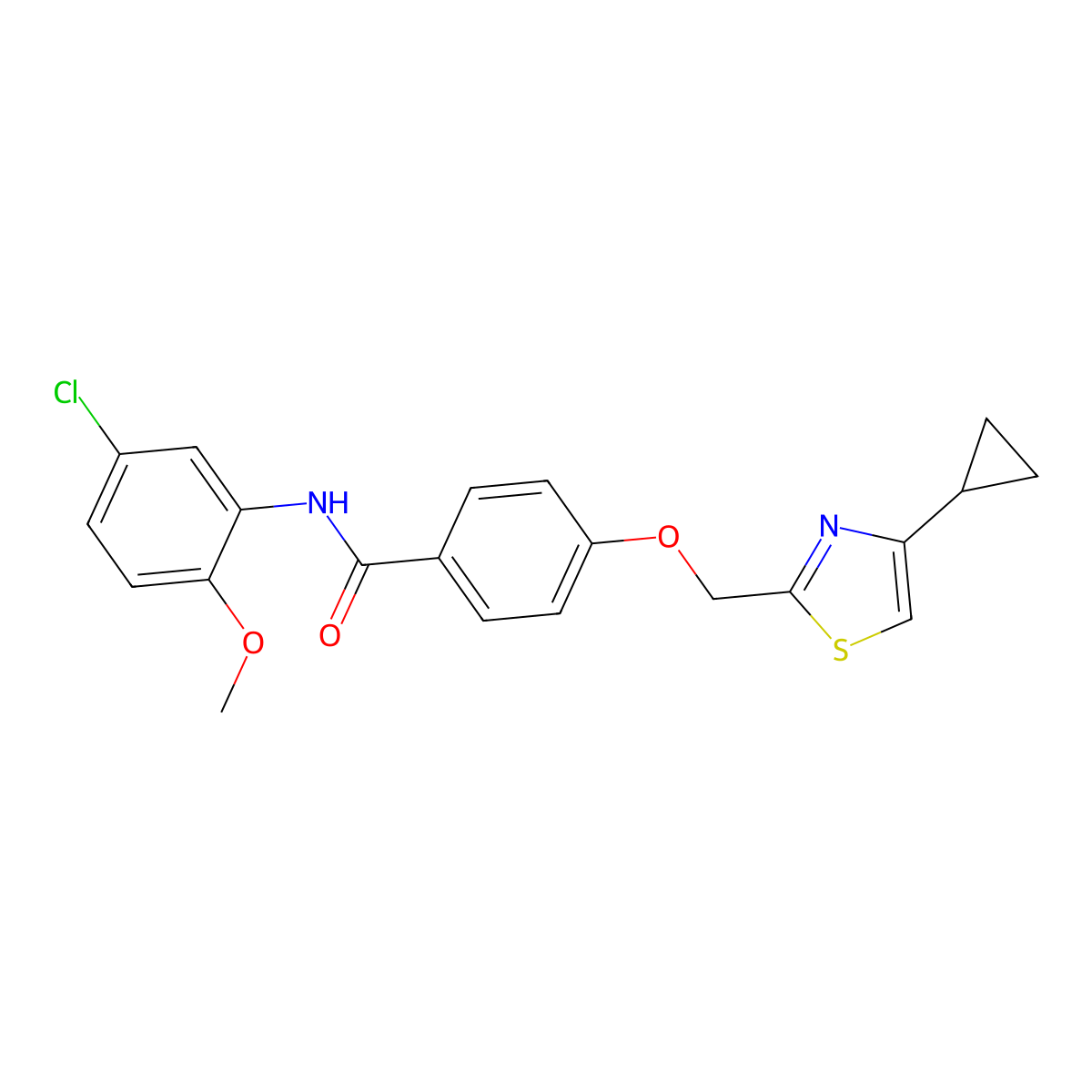 N-(5-chloro-2-methoxyphenyl)-4-((4-cyclopropylthiazol-2-yl)methoxy)benzamide molecular structure, CAS 1251622-37-3