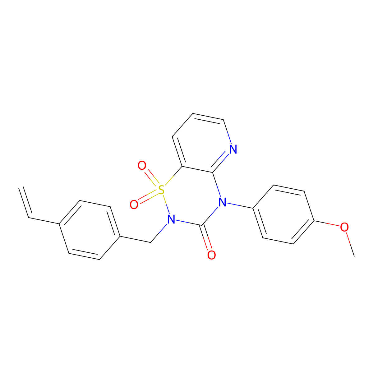 4-(4-methoxyphenyl)-2-(4-vinylbenzyl)-2H-pyrido[2,3-e][1,2,4]thiadiazin-3(4H)-one 1,1-dioxide molecular structure, CAS 1251622-40-8