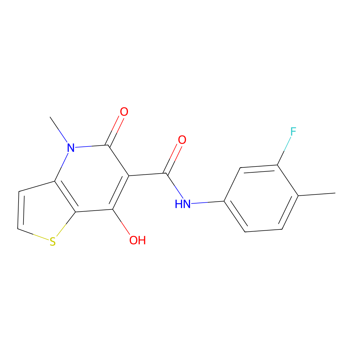N-(3-fluoro-4-methylphenyl)-7-hydroxy-4-methyl-5-oxo-4,5-dihydrothieno[3,2-b]pyridine-6-carboxamide molecular structure, CAS 1251622-47-5