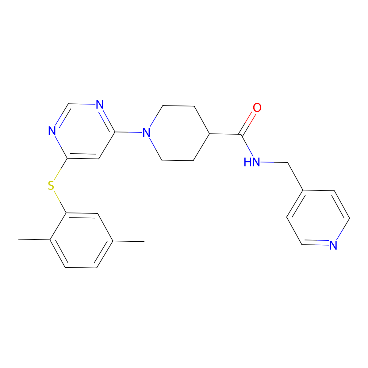 1-(6-((2,5-dimethylphenyl)thio)pyrimidin-4-yl)-N-(pyridin-4-ylmethyl)piperidine-4-carboxamide molecular structure, CAS 1251622-49-7