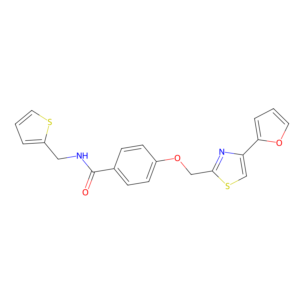 4-((4-(furan-2-yl)thiazol-2-yl)methoxy)-N-(thiophen-2-ylmethyl)benzamide molecular structure, CAS 1251622-50-0