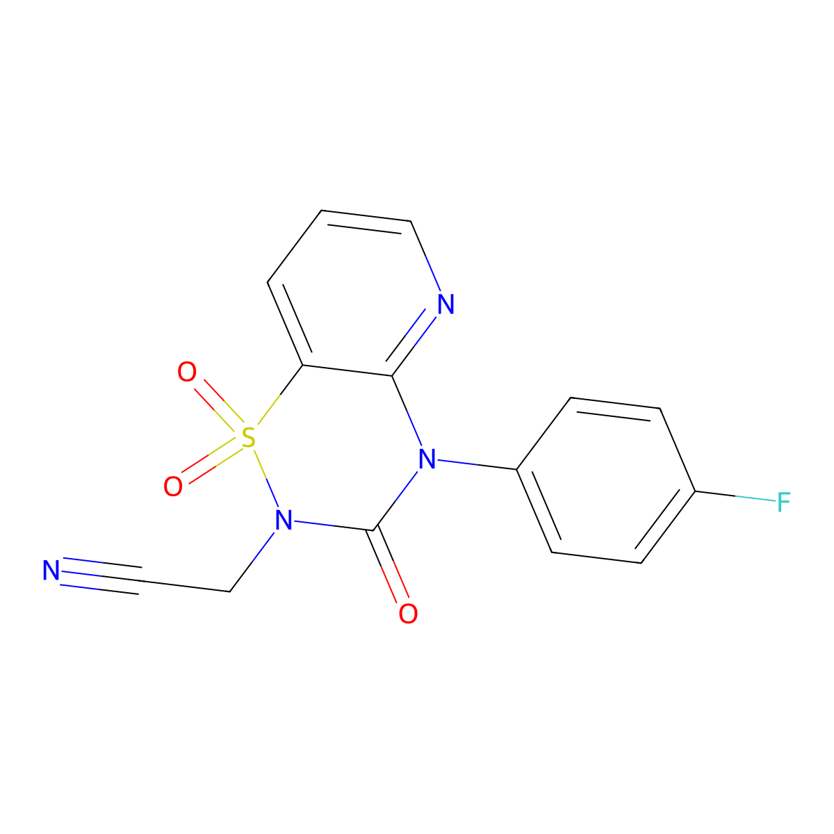 2-(4-(4-fluorophenyl)-1,1-dioxido-3-oxo-3,4-dihydro-2H-pyrido[2,3-e][1,2,4]thiadiazin-2-yl)acetonitrile molecular structure, CAS 1251622-52-2
