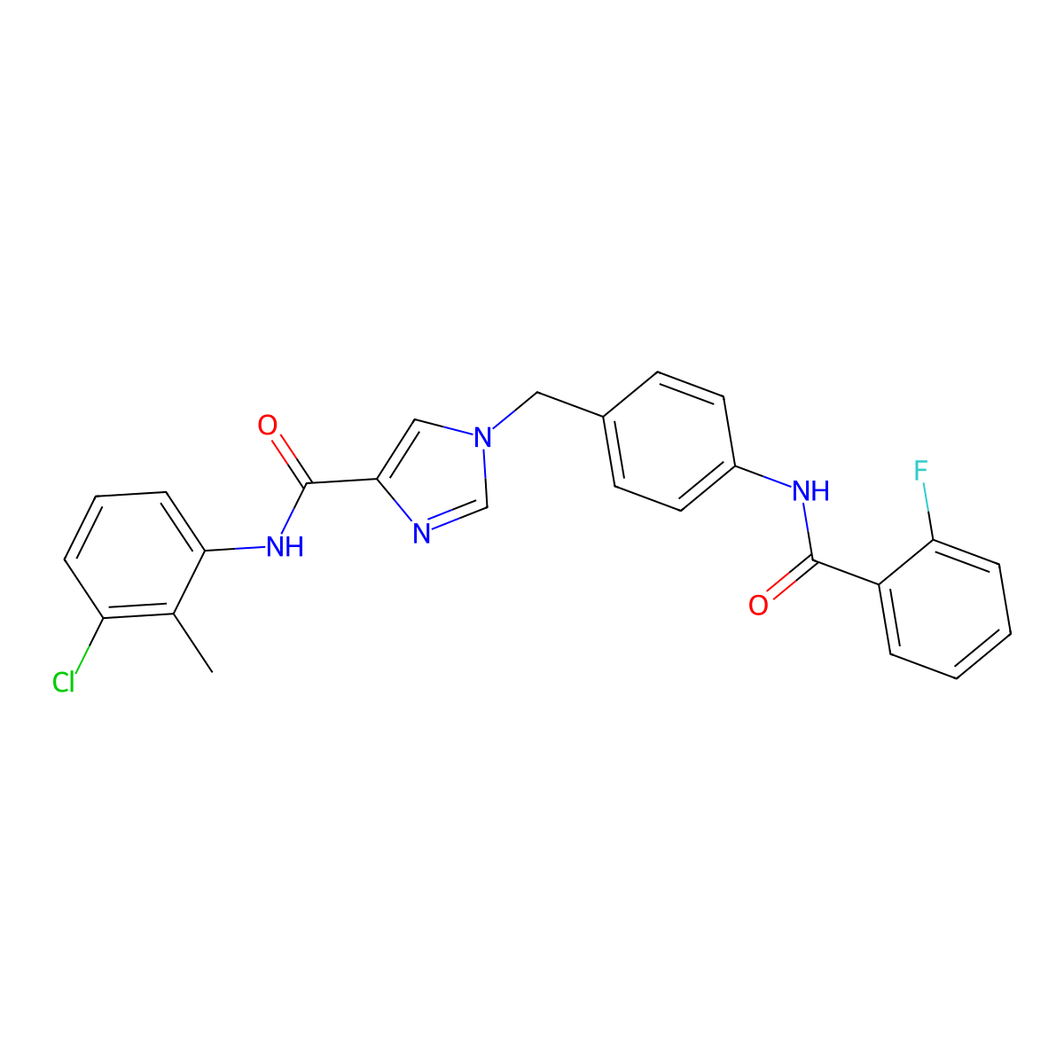 N-(3-chloro-2-methylphenyl)-1-{[4-(2-fluorobenzamido)phenyl]methyl}-1H-imidazole-4-carboxamide molecular structure, CAS 1251622-53-3