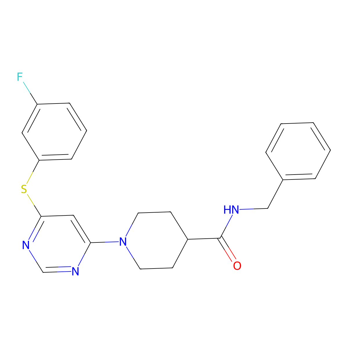 N-benzyl-1-(6-((3-fluorophenyl)thio)pyrimidin-4-yl)piperidine-4-carboxamide molecular structure, CAS 1251622-55-5