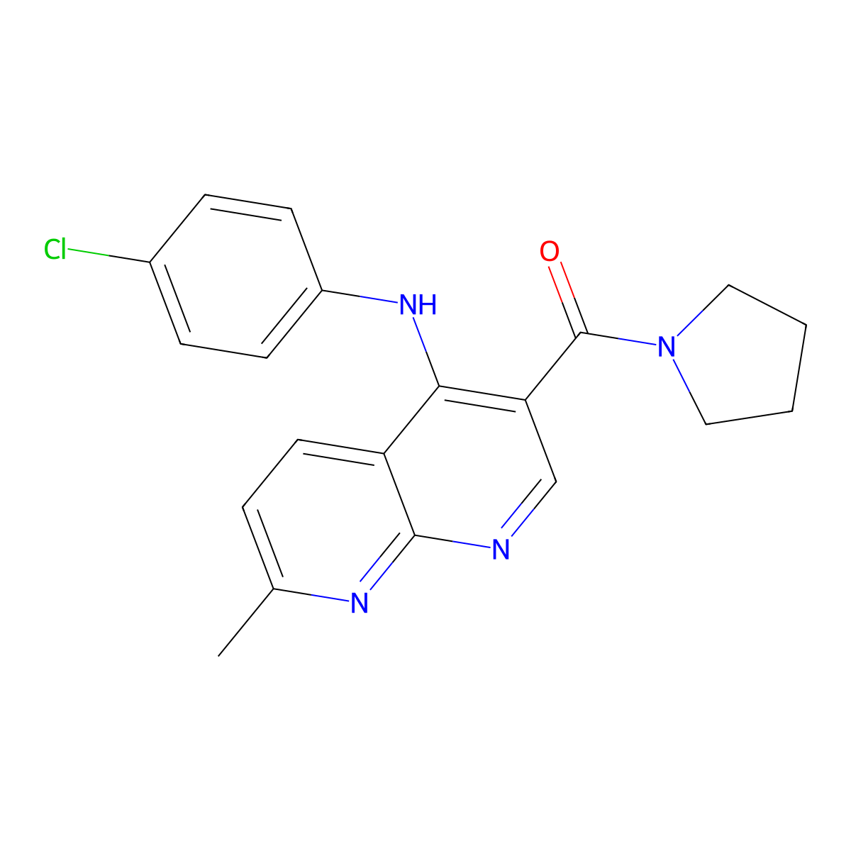 (4-((4-Chlorophenyl)amino)-7-methyl-1,8-naphthyridin-3-yl)(pyrrolidin-1-yl)methanone molecular structure, CAS 1251622-56-6