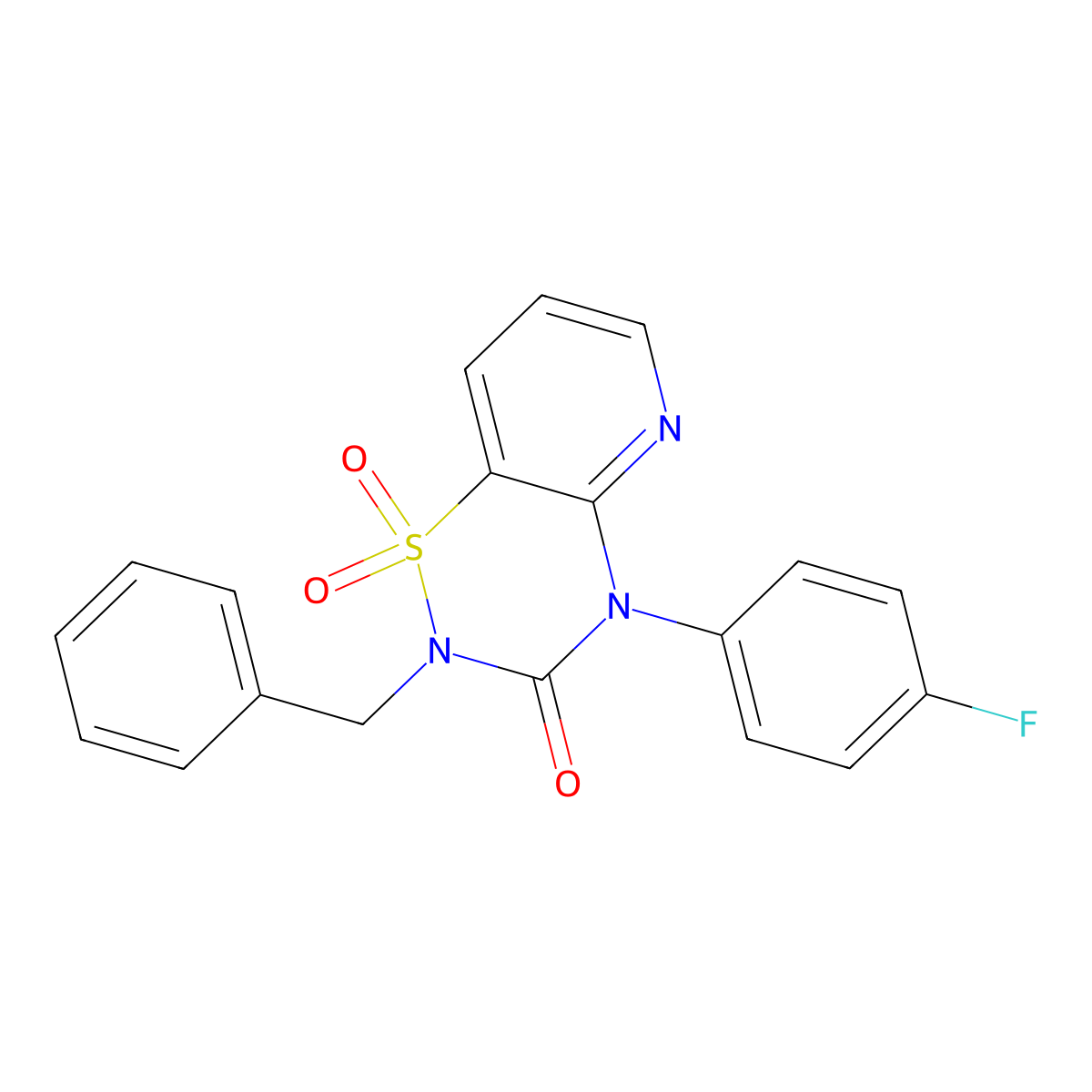 2-benzyl-4-(4-fluorophenyl)-2H-pyrido[2,3-e][1,2,4]thiadiazin-3(4H)-one 1,1-dioxide molecular structure, CAS 1251622-57-7