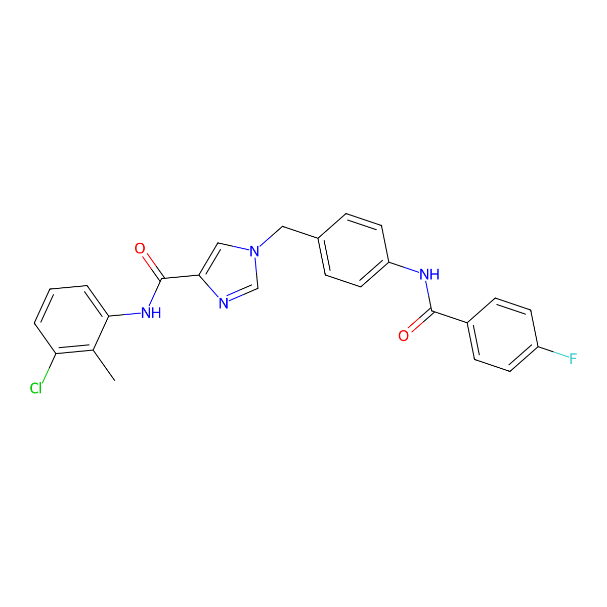 N-(3-chloro-2-methylphenyl)-1-{[4-(4-fluorobenzamido)phenyl]methyl}-1H-imidazole-4-carboxamide molecular structure, CAS 1251622-58-8