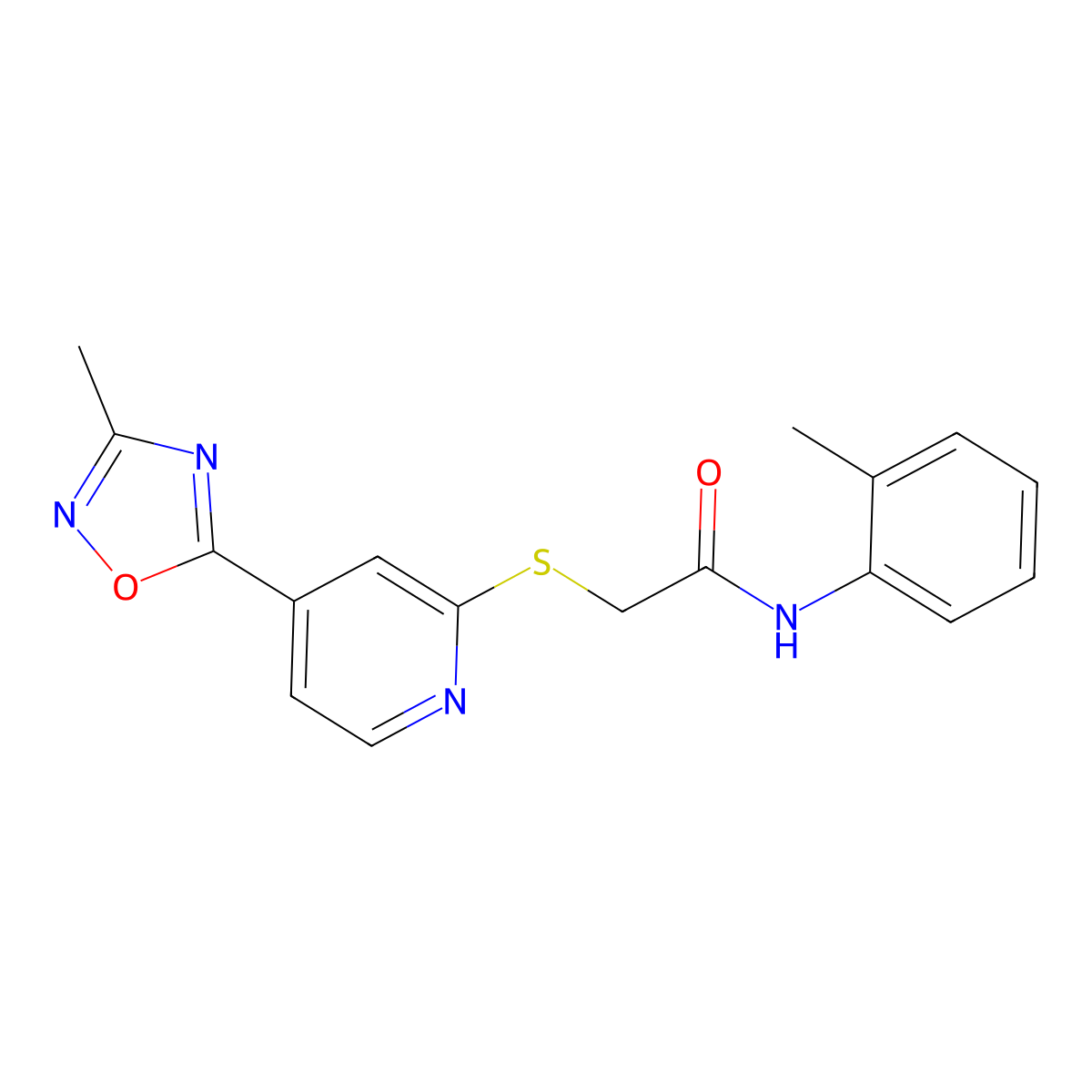 2-((4-(3-methyl-1,2,4-oxadiazol-5-yl)pyridin-2-yl)thio)-N-(o-tolyl)acetamide molecular structure, CAS 1251622-59-9