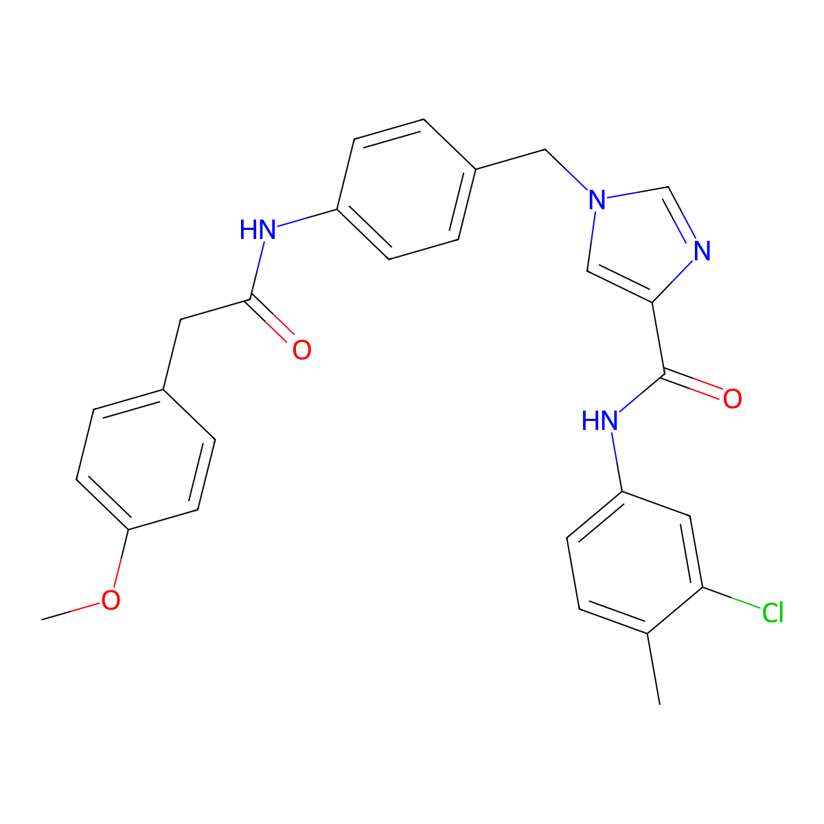N-(3-chloro-4-methylphenyl)-1-(4-(2-(4-methoxyphenyl)acetamido)benzyl)-1H-imidazole-4-carboxamide molecular structure, CAS 1251622-64-6