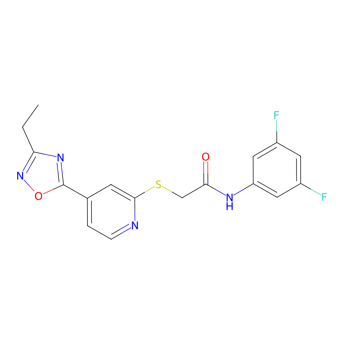 N-(3,5-difluorophenyl)-2-((4-(3-ethyl-1,2,4-oxadiazol-5-yl)pyridin-2-yl)thio)acetamide molecular structure, CAS 1251622-65-7