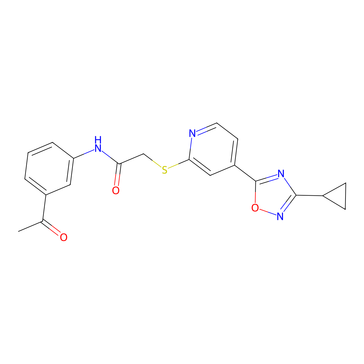 N-(3-acetylphenyl)-2-((4-(3-cyclopropyl-1,2,4-oxadiazol-5-yl)pyridin-2-yl)thio)acetamide molecular structure, CAS 1251622-73-7