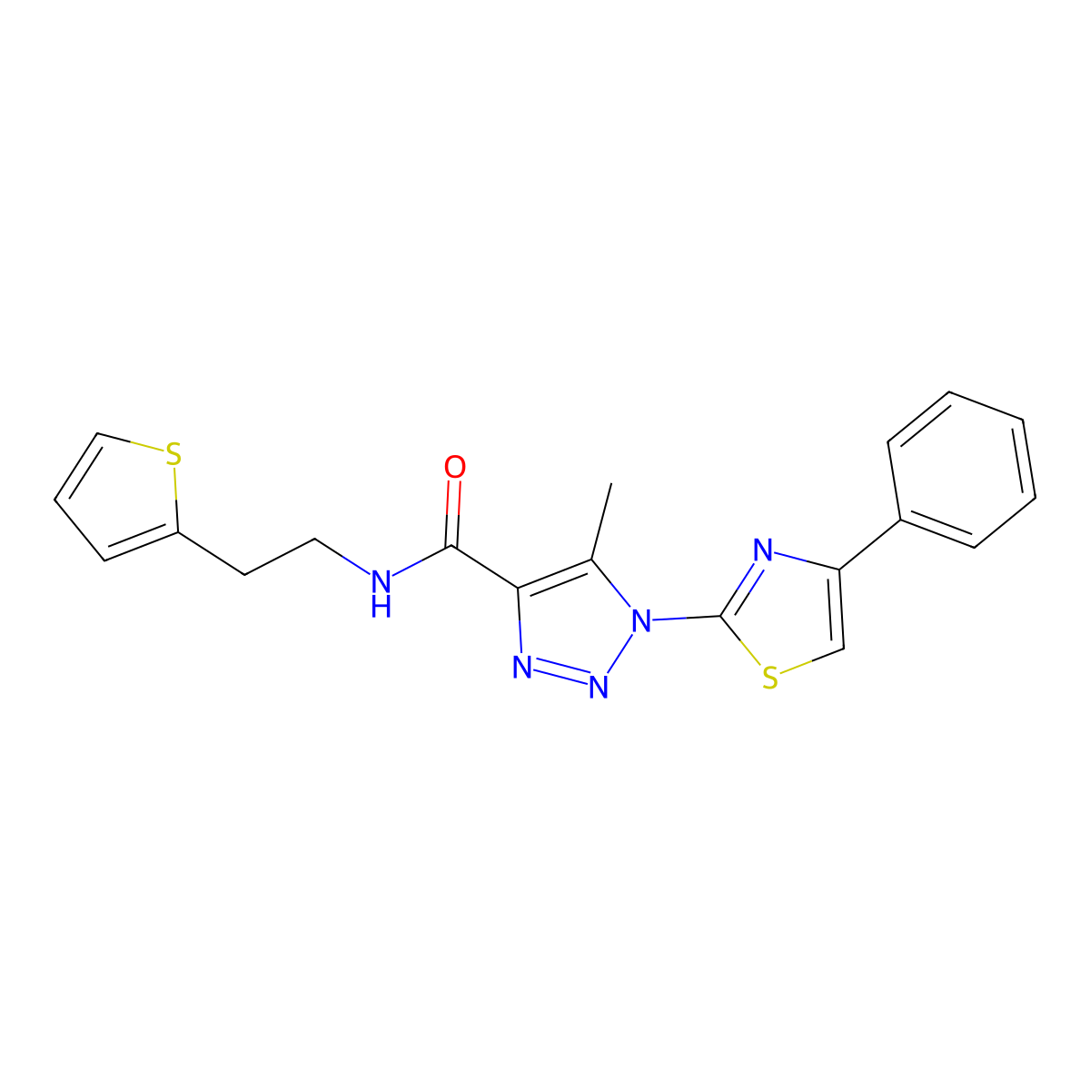 5-methyl-1-(4-phenylthiazol-2-yl)-N-(2-(thiophen-2-yl)ethyl)-1H-1,2,3-triazole-4-carboxamide molecular structure, CAS 1251622-74-8