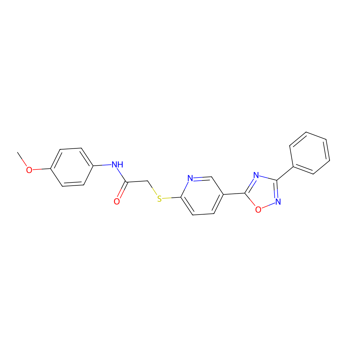 N-(4-methoxyphenyl)-2-((5-(3-phenyl-1,2,4-oxadiazol-5-yl)pyridin-2-yl)thio)acetamide molecular structure, CAS 1251622-82-8