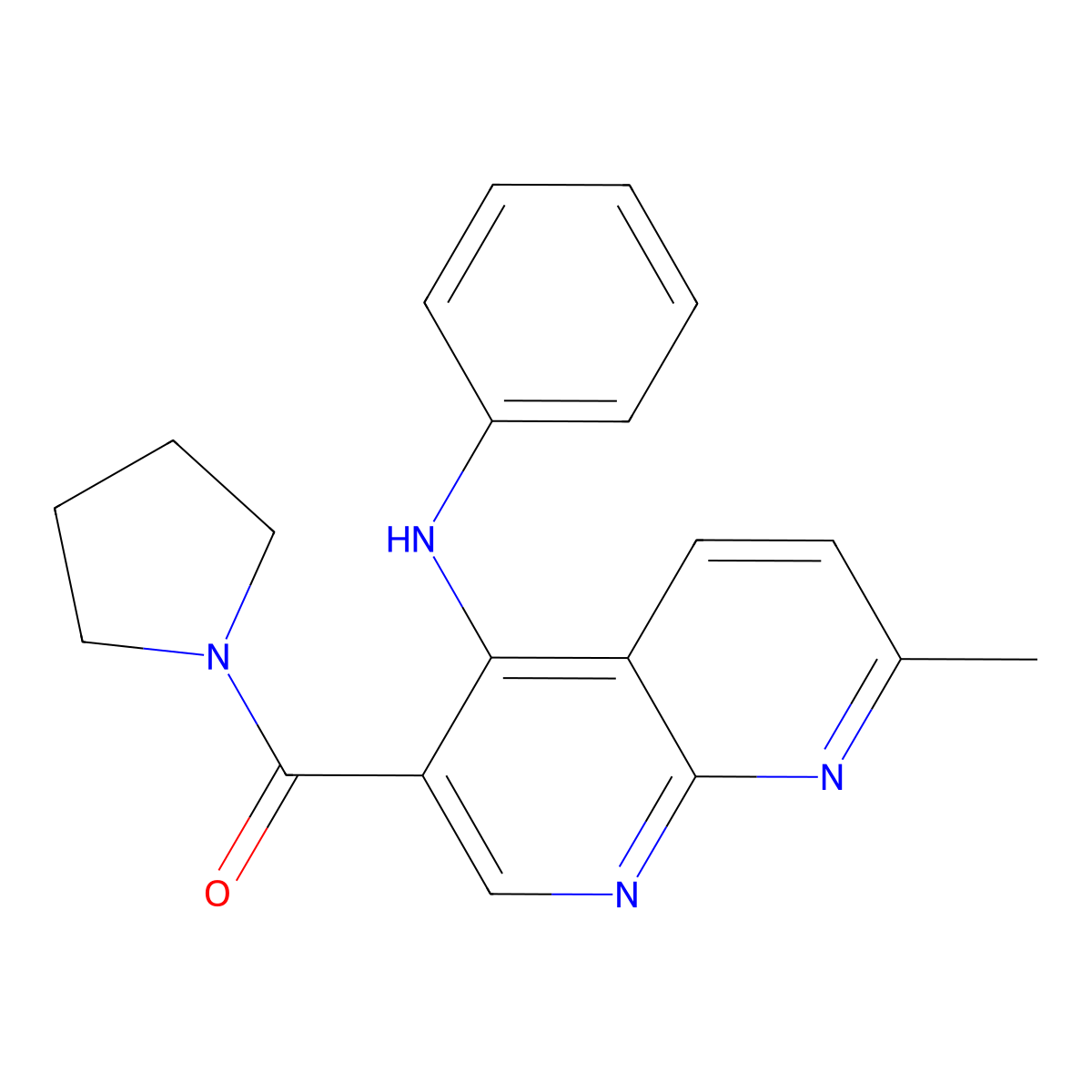 7-methyl-N-phenyl-3-(pyrrolidine-1-carbonyl)-1,8-naphthyridin-4-amine molecular structure, CAS 1251622-83-9