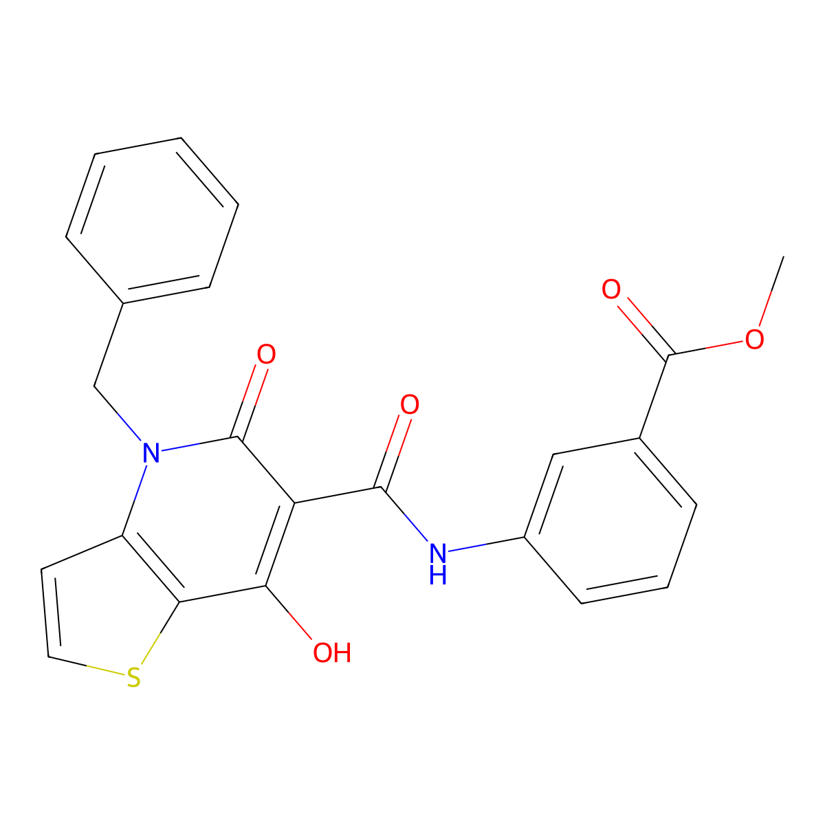 methyl 3-{4-benzyl-7-hydroxy-5-oxo-4H,5H-thieno[3,2-b]pyridine-6-amido}benzoate molecular structure, CAS 1251622-89-5