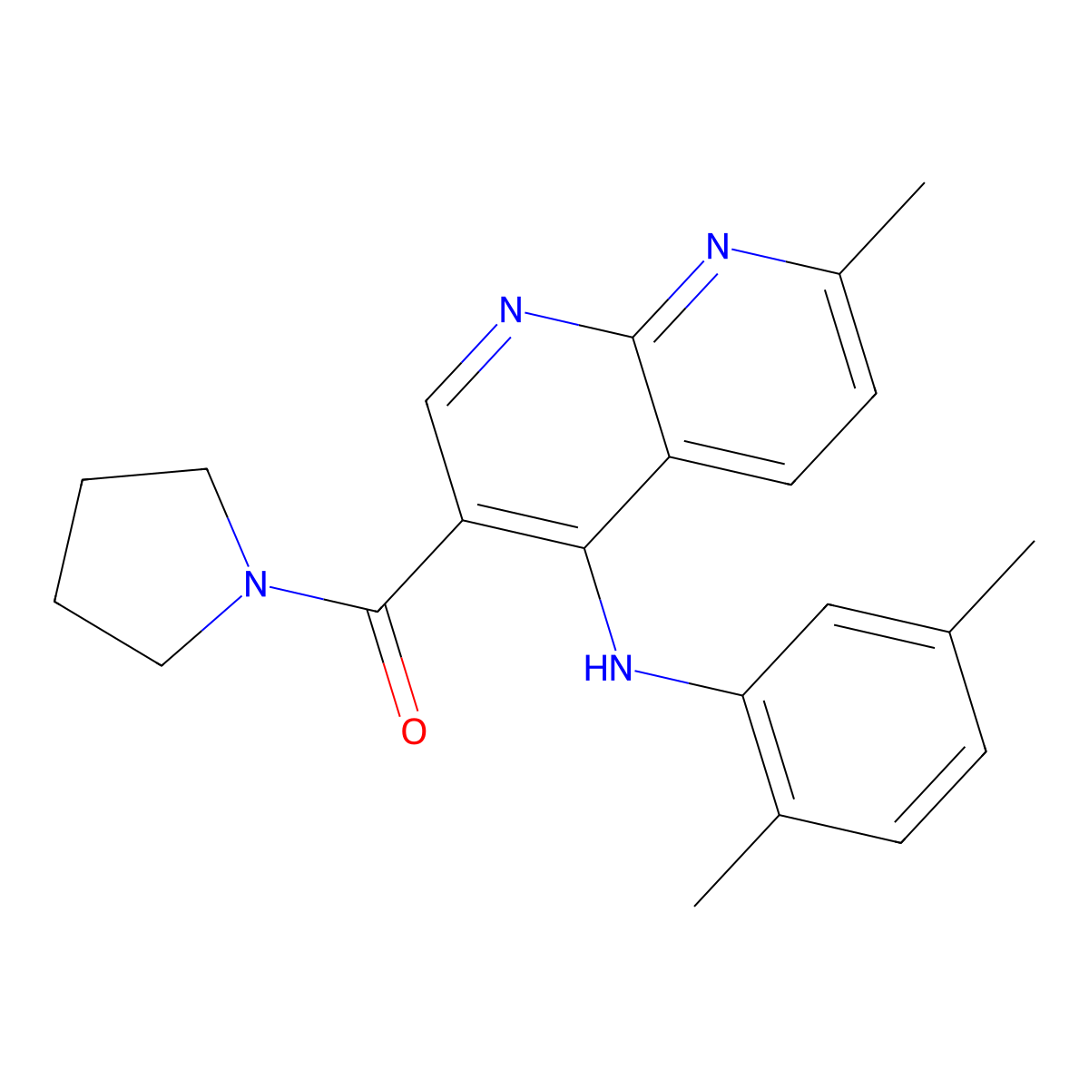 N-(2,5-Dimethylphenyl)-7-methyl-3-(pyrrolidine-1-carbonyl)-1,8-naphthyridin-4-amine molecular structure, CAS 1251622-92-0