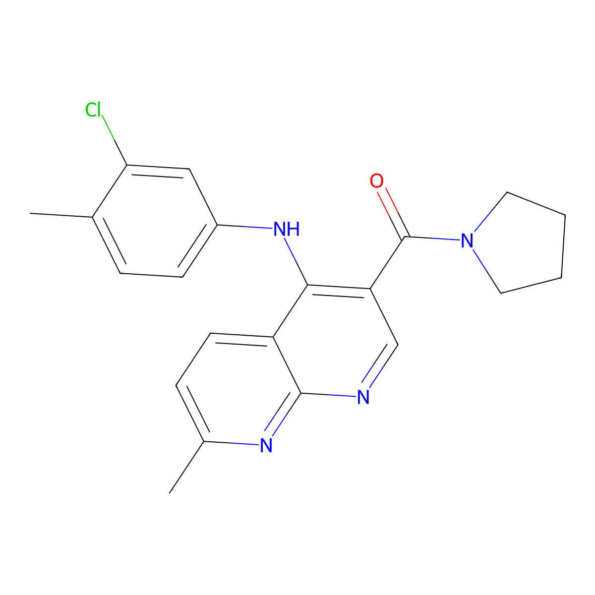 (4-((3-Chloro-4-methylphenyl)amino)-7-methyl-1,8-naphthyridin-3-yl)(pyrrolidin-1-yl)methanone molecular structure, CAS 1251622-97-5