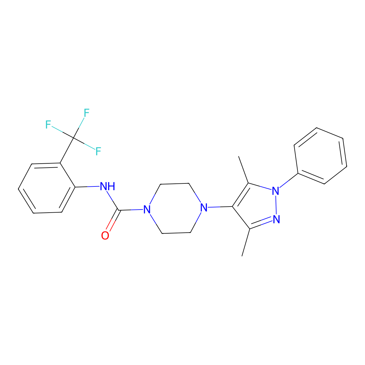 4-(3,5-dimethyl-1-phenyl-1H-pyrazol-4-yl)-N-(2-(trifluoromethyl)phenyl)piperazine-1-carboxamide molecular structure, CAS 1251622-98-6