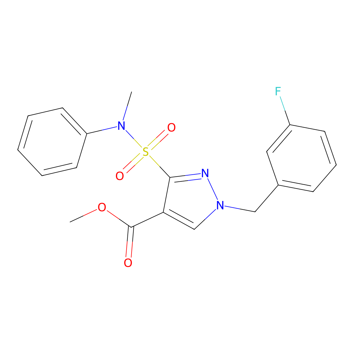 methyl 1-(3-fluorobenzyl)-3-(N-methyl-N-phenylsulfamoyl)-1H-pyrazole-4-carboxylate molecular structure, CAS 1251623-00-3