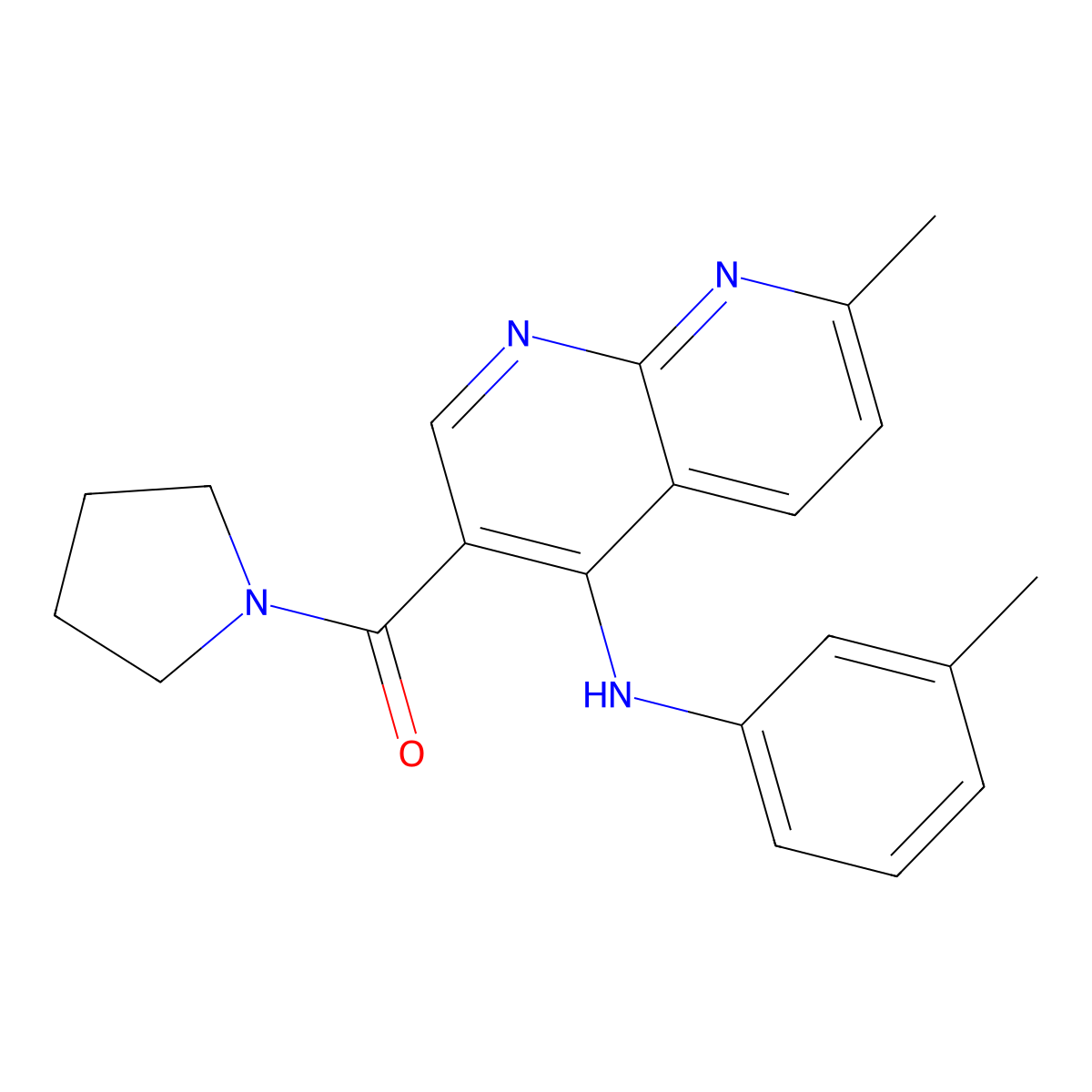 7-methyl-N-(3-methylphenyl)-3-(pyrrolidine-1-carbonyl)-1,8-naphthyridin-4-amine molecular structure, CAS 1251623-05-8