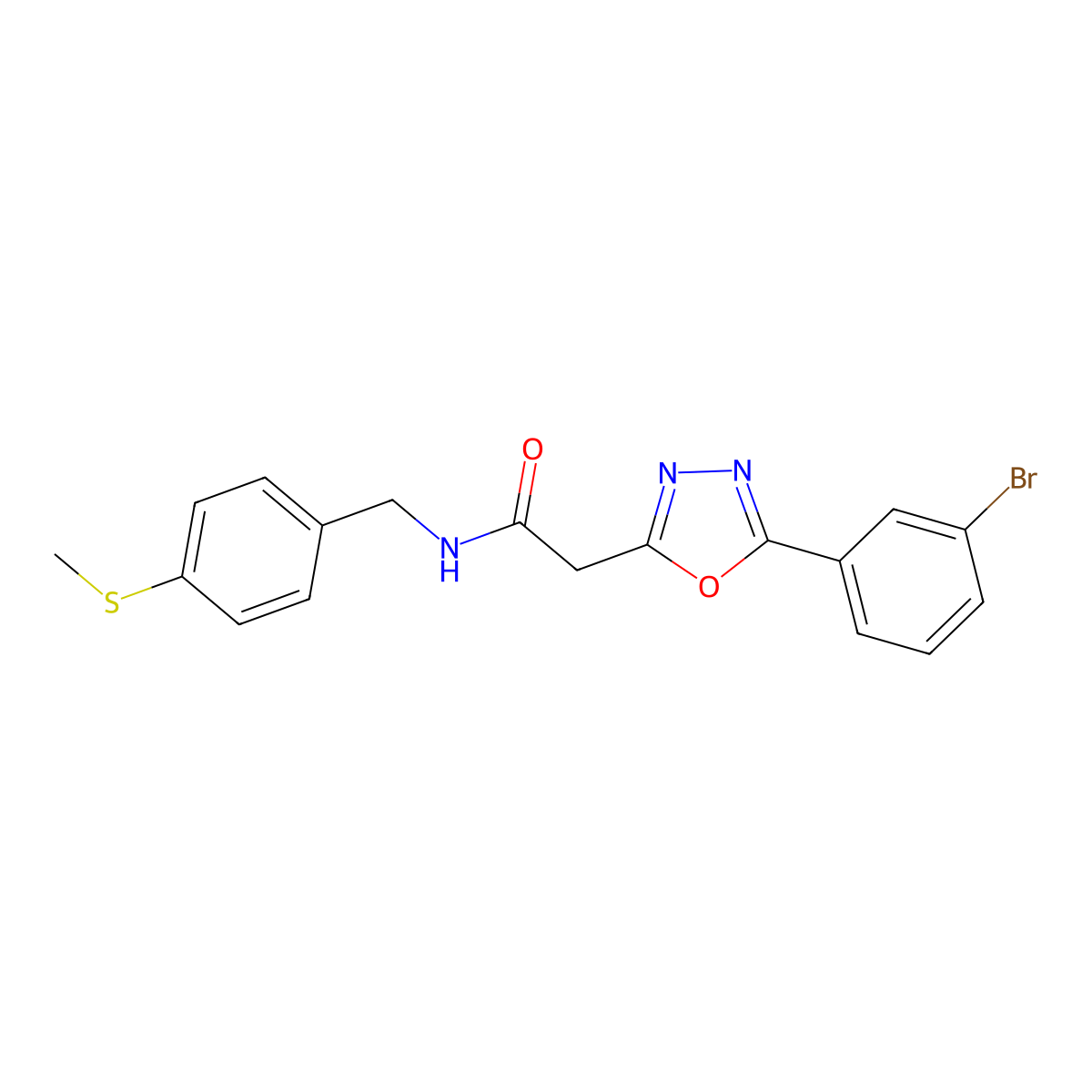 2-(5-(3-bromophenyl)-1,3,4-oxadiazol-2-yl)-N-(4-(methylthio)benzyl)acetamide molecular structure, CAS 1251623-13-8