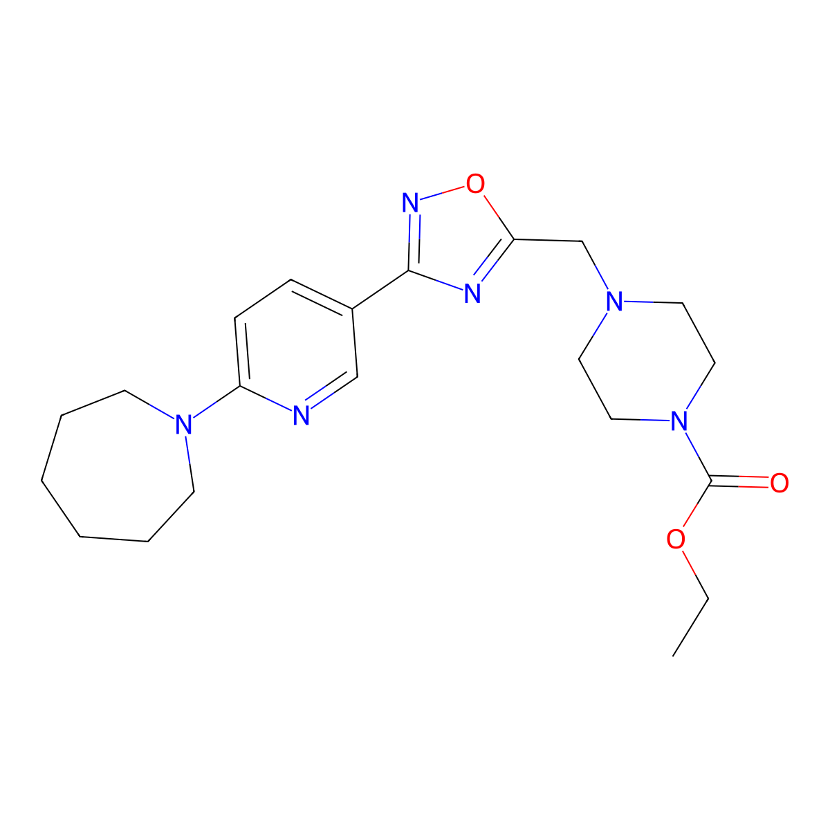 Ethyl 4-({3-[6-(azepan-1-yl)pyridin-3-yl]-1,2,4-oxadiazol-5-yl}methyl)piperazine-1-carboxylate molecular structure, CAS 1251623-25-2