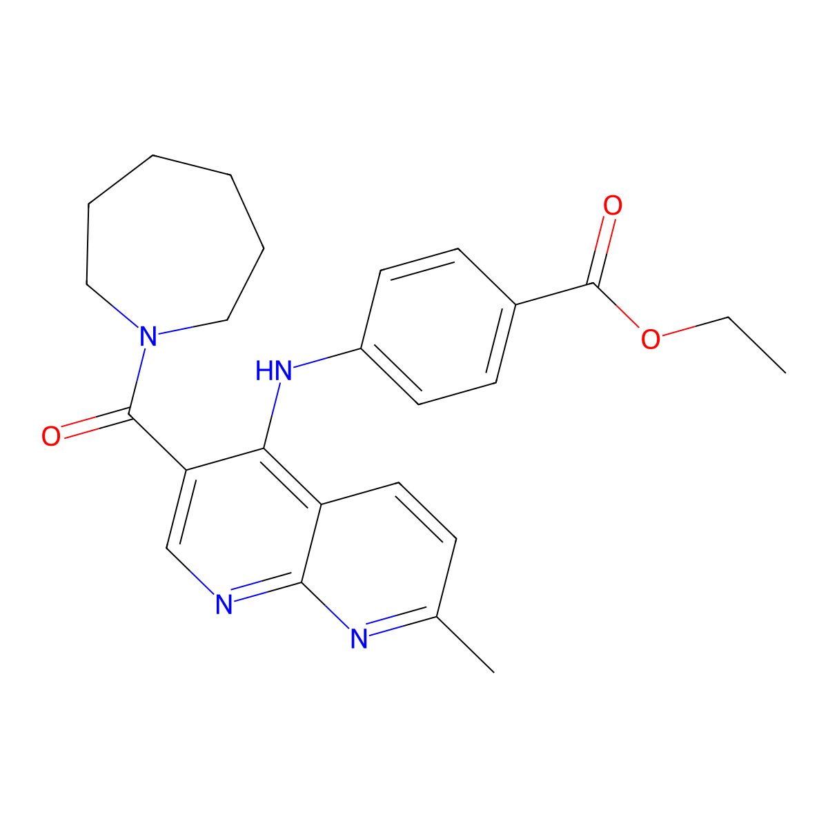 Ethyl 4-{[3-(azepane-1-carbonyl)-7-methyl-1,8-naphthyridin-4-yl]amino}benzoate molecular structure, CAS 1251623-28-5