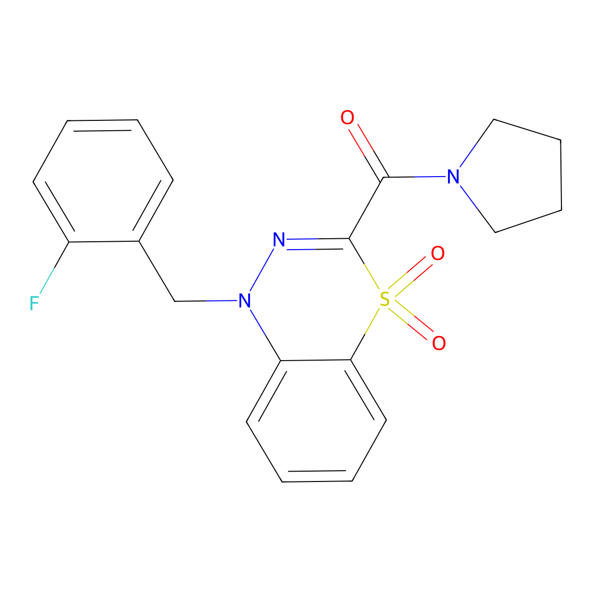 1-(2-fluorobenzyl)-3-(1-pyrrolidinylcarbonyl)-4lambda~6~,1,2-benzothiadiazine-4,4(1H)-dione molecular structure, CAS 1251623-31-0
