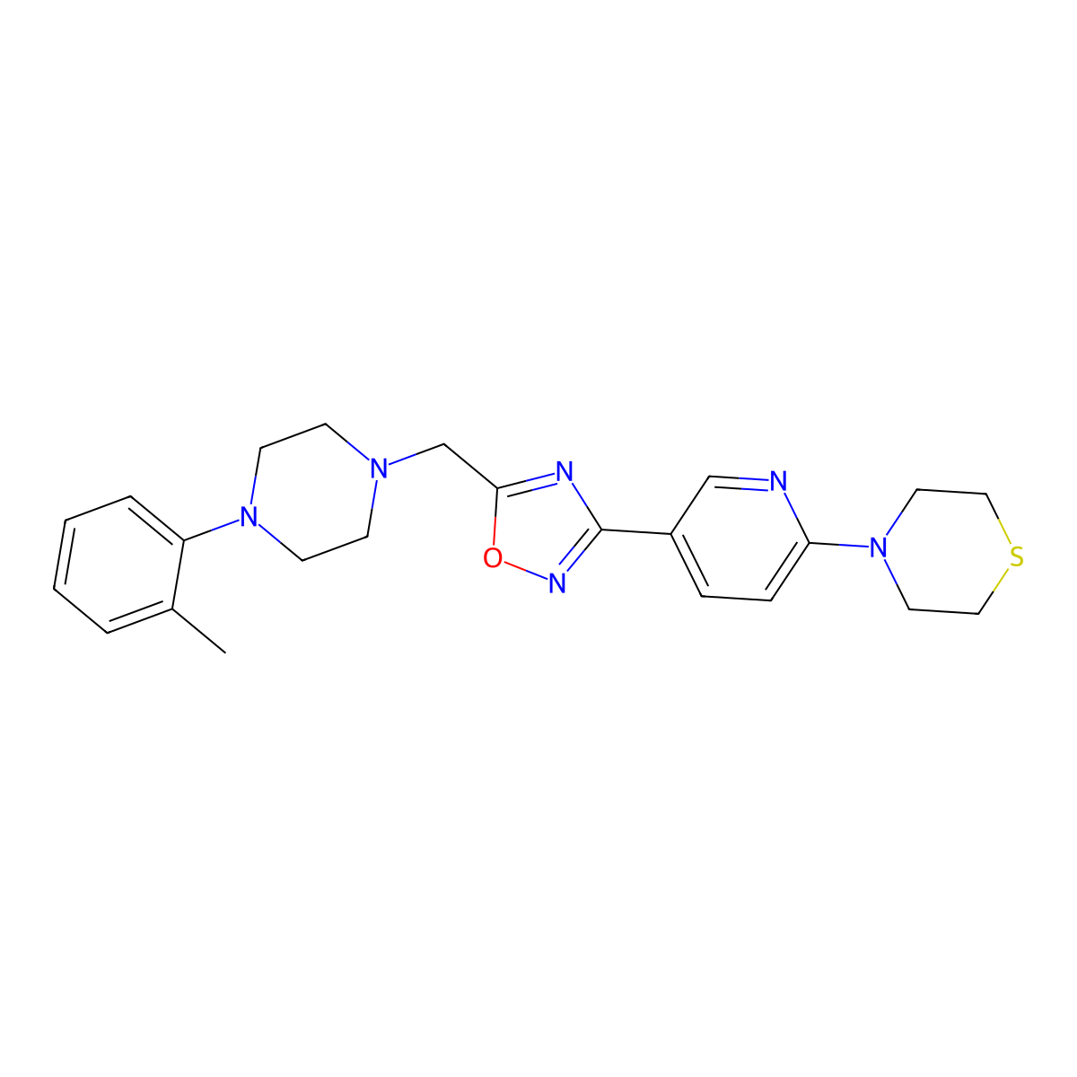 4-[5-(5-{[4-(2-Methylphenyl)piperazin-1-yl]methyl}-1,2,4-oxadiazol-3-yl)pyridin-2-yl]thiomorpholine molecular structure, CAS 1251623-39-8