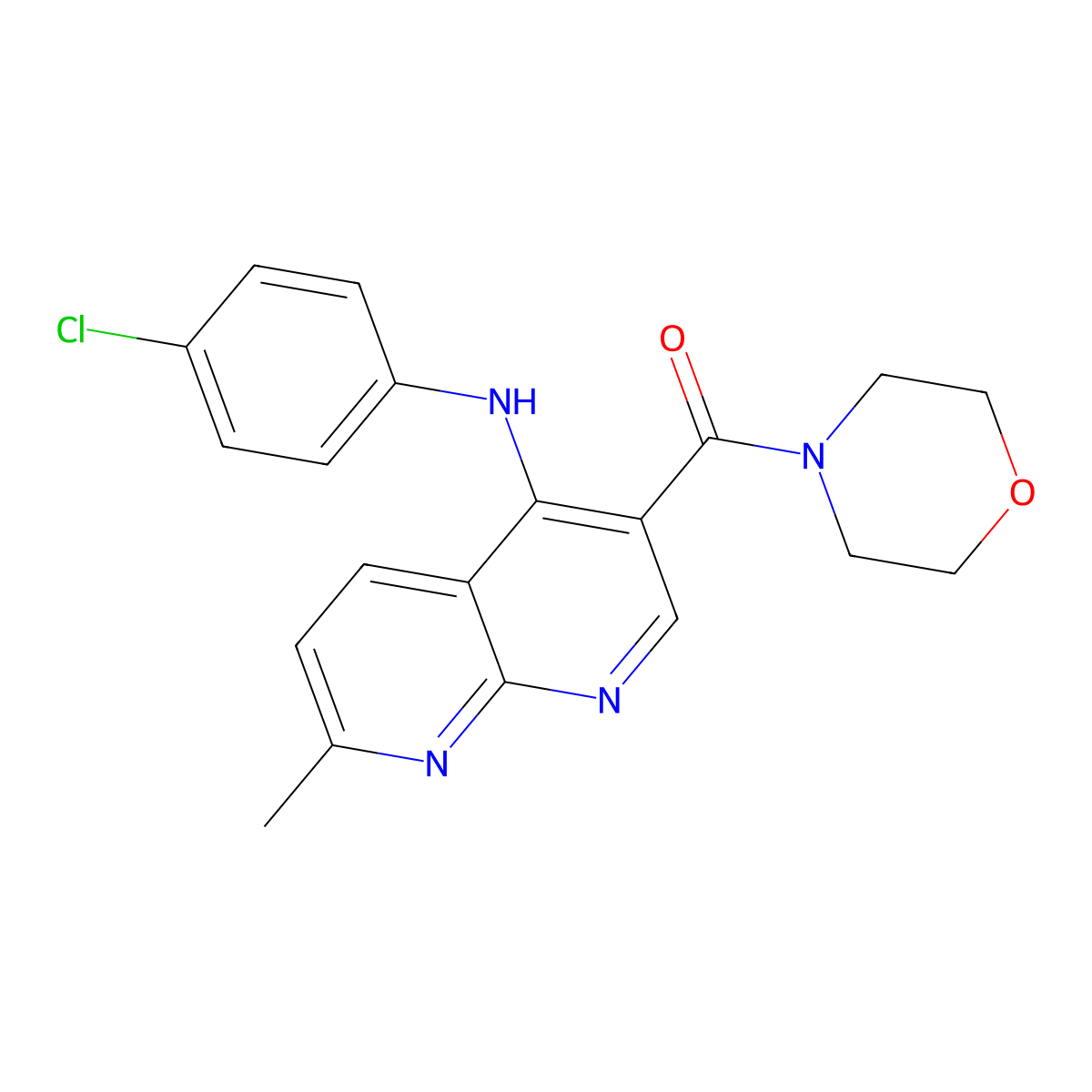 (4-((4-Chlorophenyl)amino)-7-methyl-1,8-naphthyridin-3-yl)(morpholino)methanone molecular structure, CAS 1251623-43-4