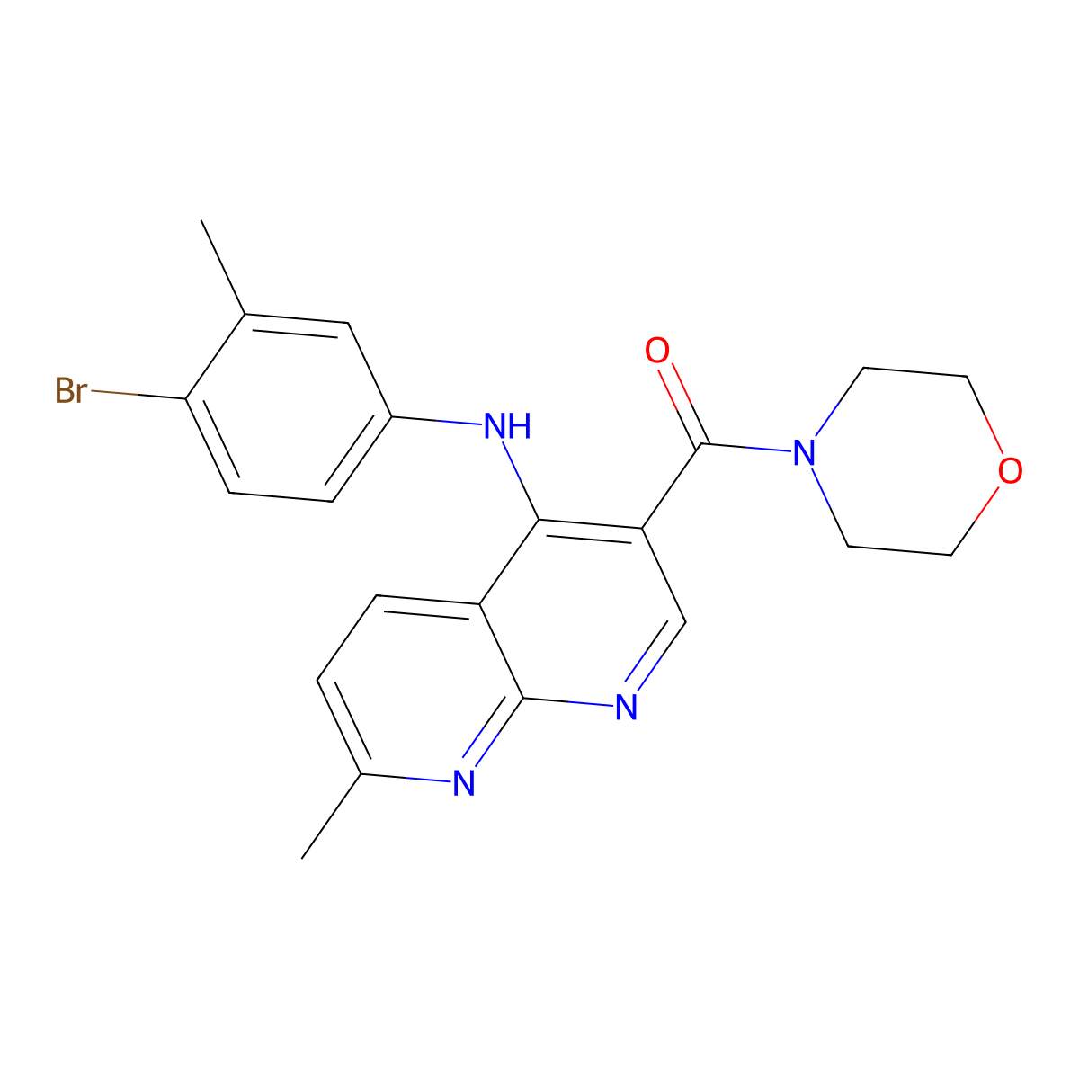 (4-((4-Bromo-3-methylphenyl)amino)-7-methyl-1,8-naphthyridin-3-yl)(morpholino)methanone molecular structure, CAS 1251623-45-6