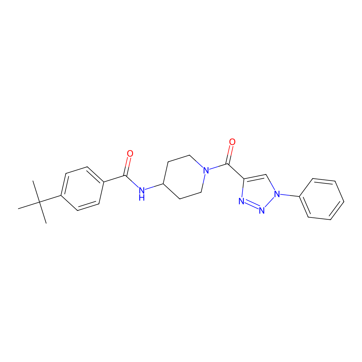 4-(tert-butyl)-N-(1-(1-phenyl-1H-1,2,3-triazole-4-carbonyl)piperidin-4-yl)benzamide molecular structure, CAS 1251623-50-3