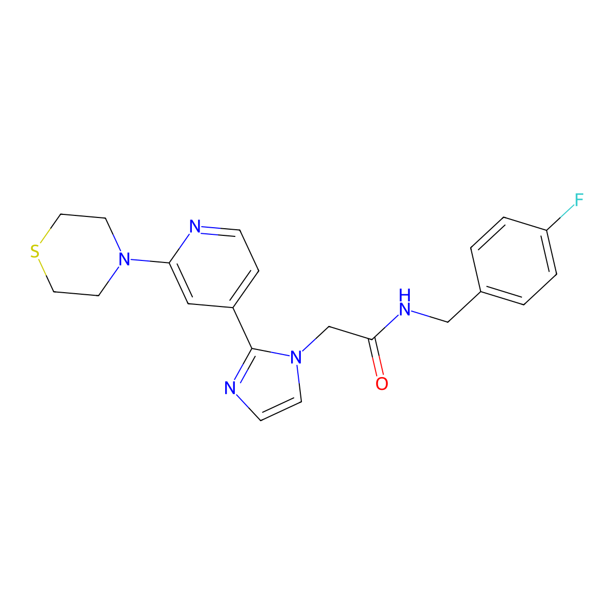 N-(4-fluorobenzyl)-2-(2-(2-thiomorpholinopyridin-4-yl)-1H-imidazol-1-yl)acetamide molecular structure, CAS 1251623-51-4