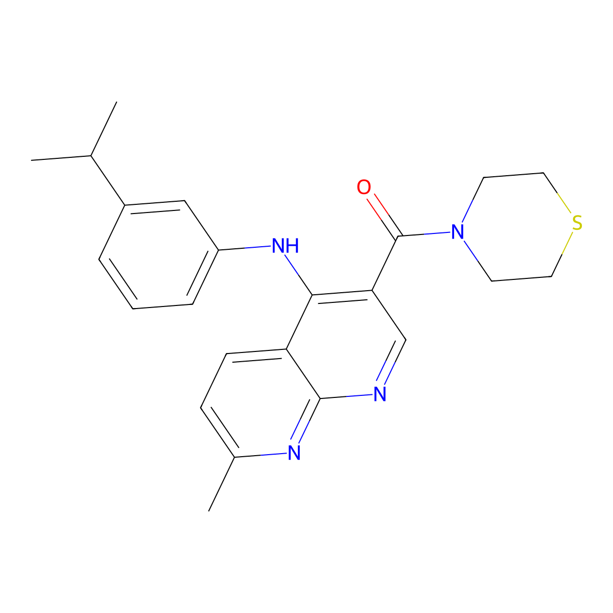 (4-((3-Isopropylphenyl)amino)-7-methyl-1,8-naphthyridin-3-yl)(thiomorpholino)methanone molecular structure, CAS 1251623-54-7