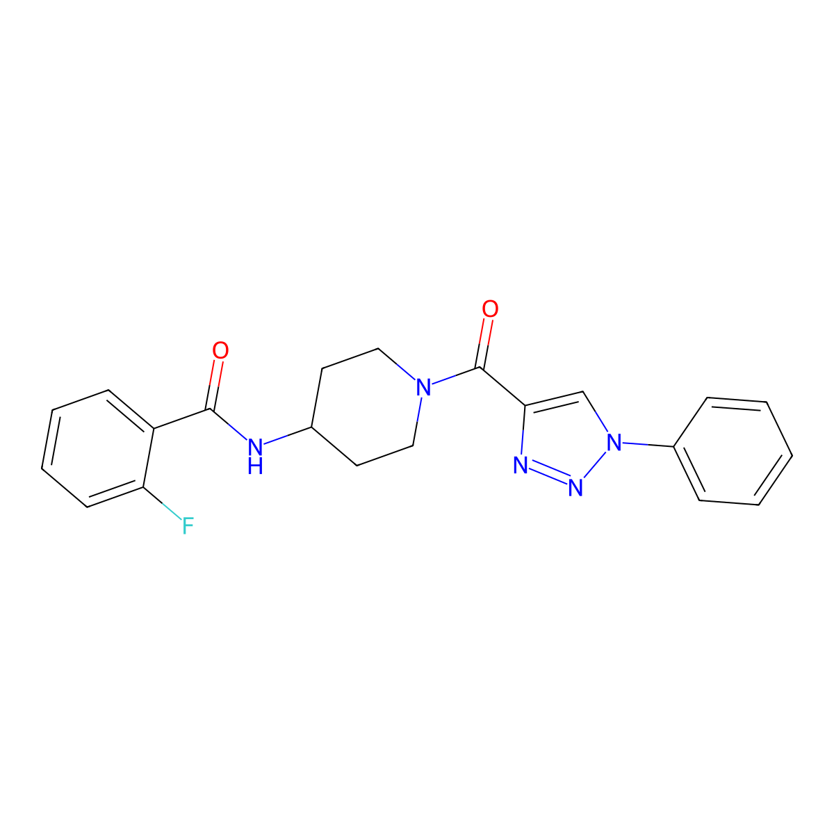 2-fluoro-N-(1-(1-phenyl-1H-1,2,3-triazole-4-carbonyl)piperidin-4-yl)benzamide molecular structure, CAS 1251623-57-0