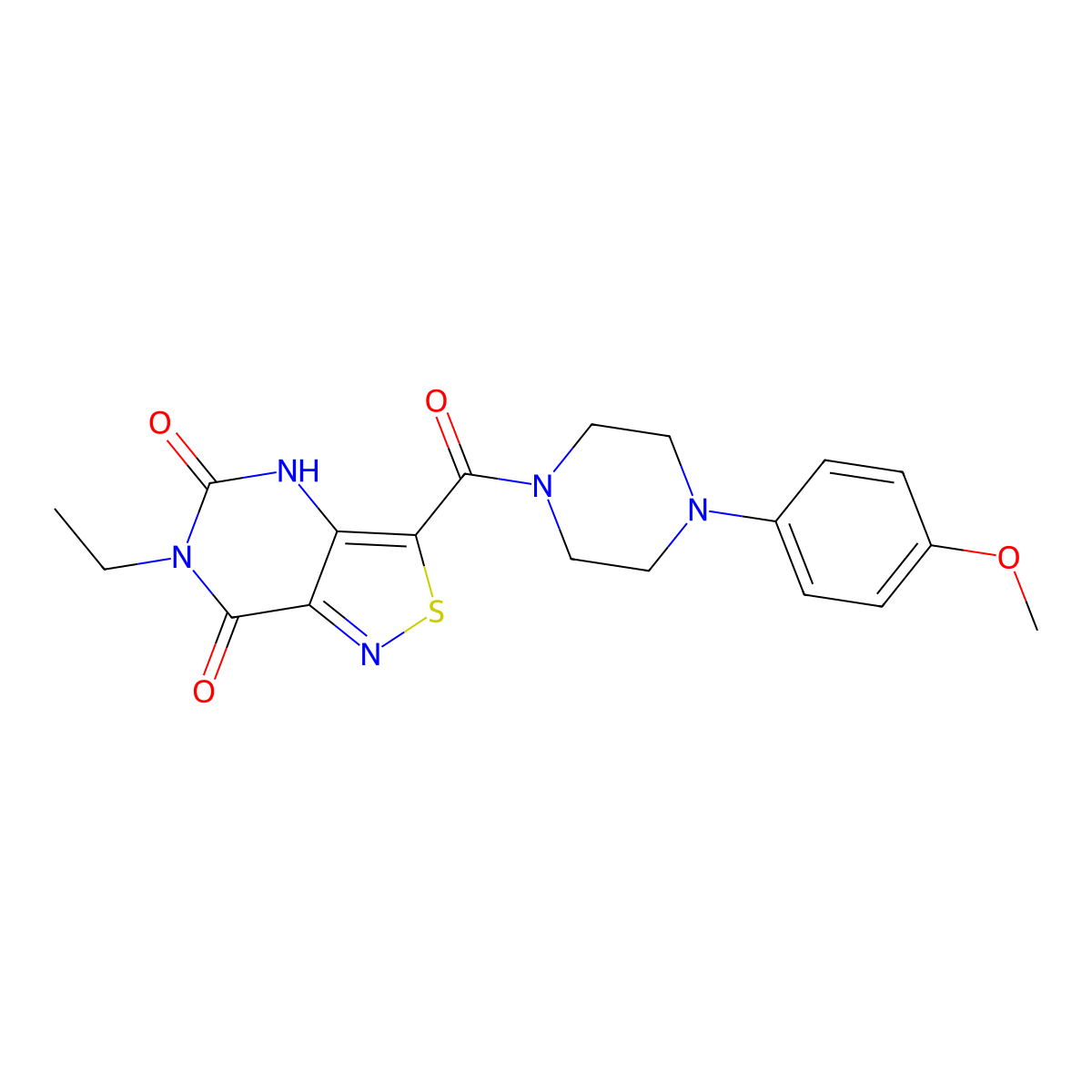 6-ethyl-3-[4-(4-methoxyphenyl)piperazine-1-carbonyl]-4H,5H,6H,7H-[1,2]thiazolo[4,3-d]pyrimidine-5,7-dione molecular structure, CAS 1251623-67-2