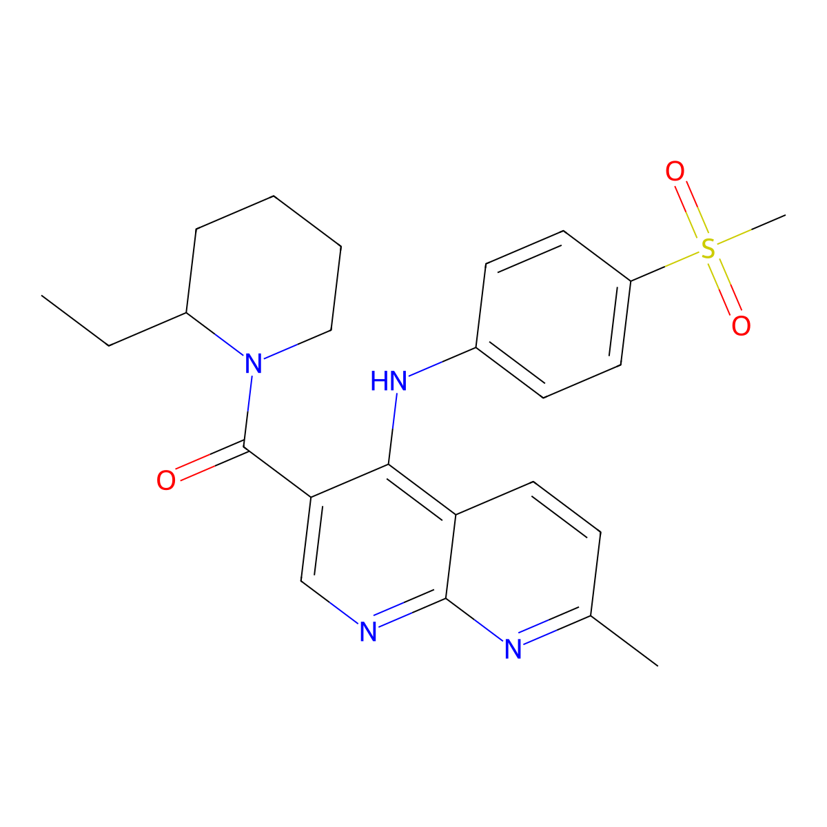 (2-Ethylpiperidin-1-yl)(7-methyl-4-((4-(methylsulfonyl)phenyl)amino)-1,8-naphthyridin-3-yl)methanone molecular structure, CAS 1251623-71-8