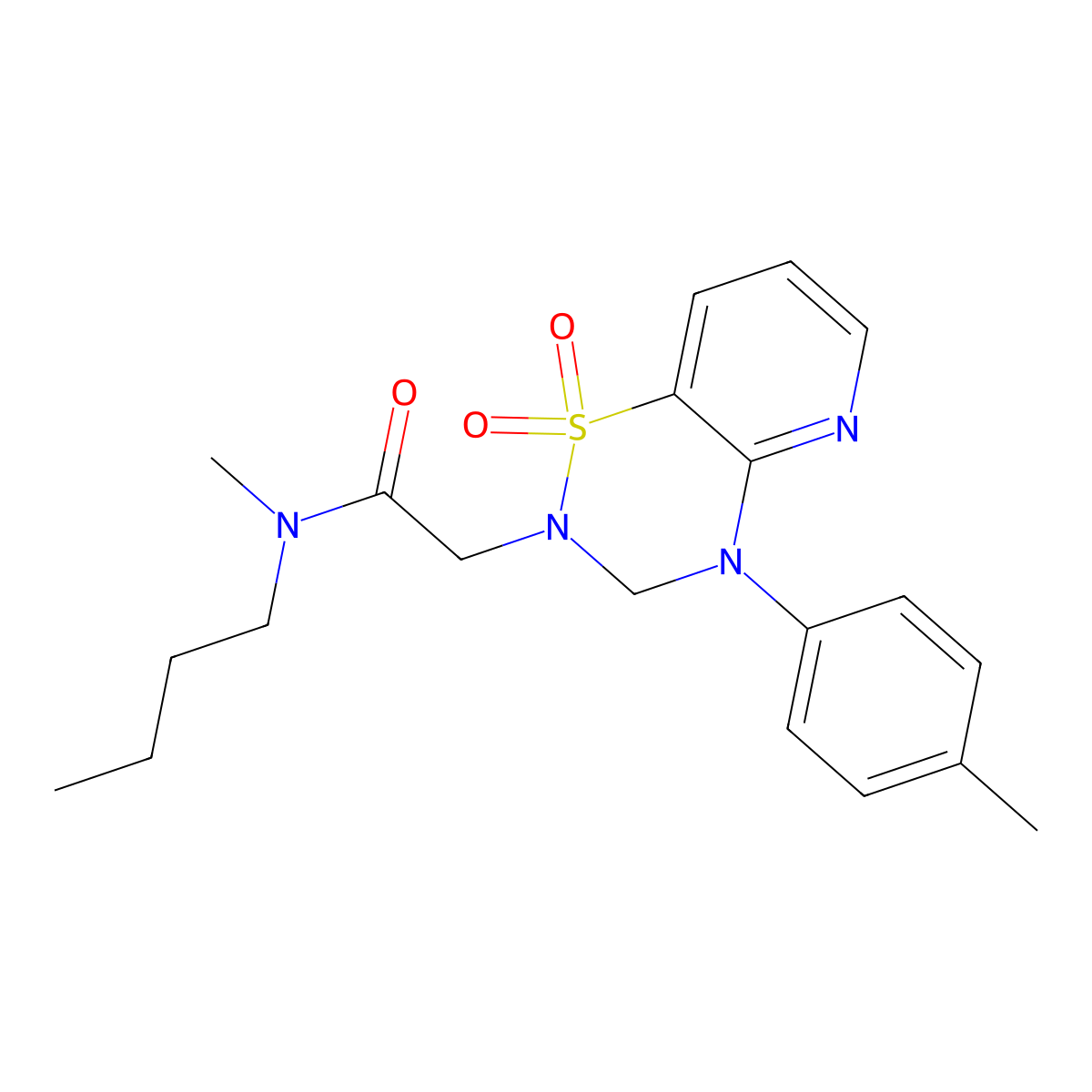 N-butyl-2-(1,1-dioxido-4-(p-tolyl)-3,4-dihydro-2H-pyrido[2,3-e][1,2,4]thiadiazin-2-yl)-N-methylacetamide molecular structure, CAS 1251623-75-2