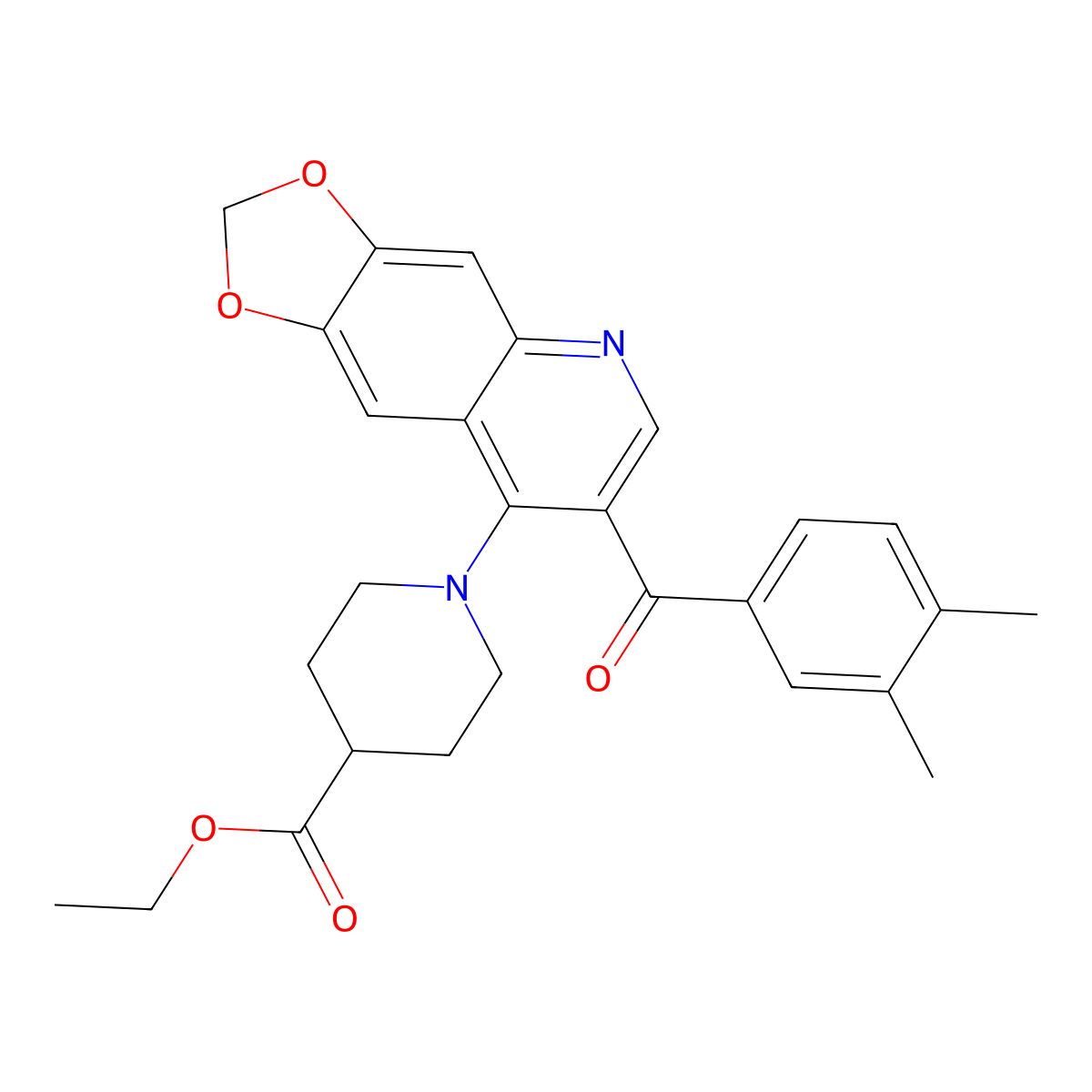 Ethyl 1-(7-(3,4-dimethylbenzoyl)-[1,3]dioxolo[4,5-g]quinolin-8-yl)piperidine-4-carboxylate molecular structure, CAS 1251623-80-9