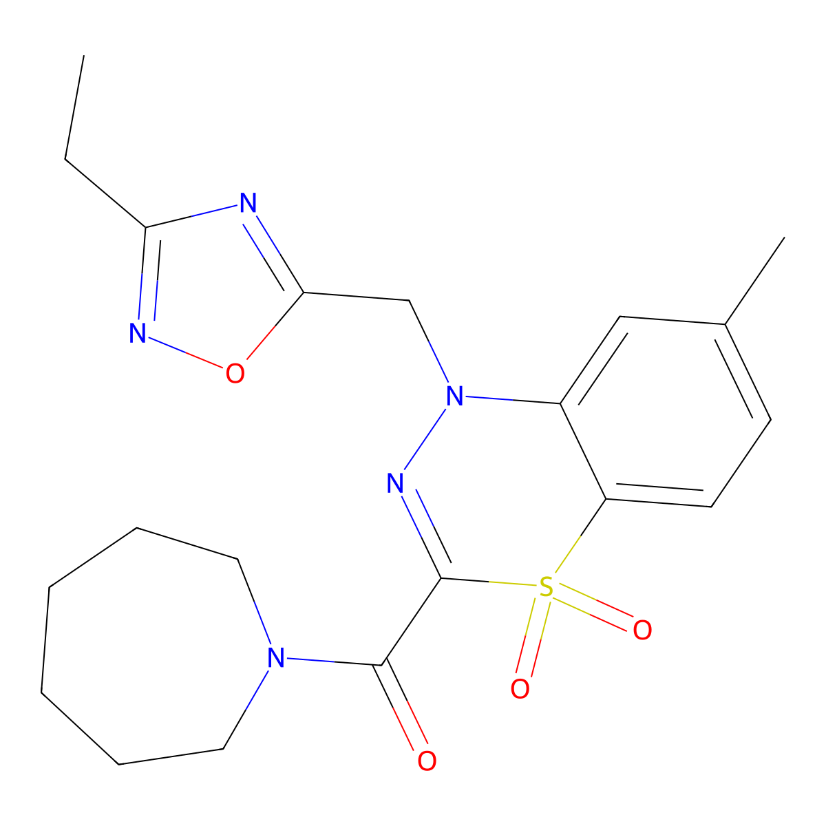 3-(1-azepanylcarbonyl)-1-[(3-ethyl-1,2,4-oxadiazol-5-yl)methyl]-7-methyl-4lambda~6~,1,2-benzothiadiazine-4,4(1H)-dione molecular structure, CAS 1251623-86-5
