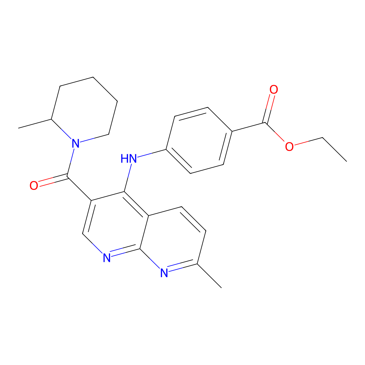 Ethyl 4-{[7-methyl-3-(2-methylpiperidine-1-carbonyl)-1,8-naphthyridin-4-yl]amino}benzoate molecular structure, CAS 1251623-88-7