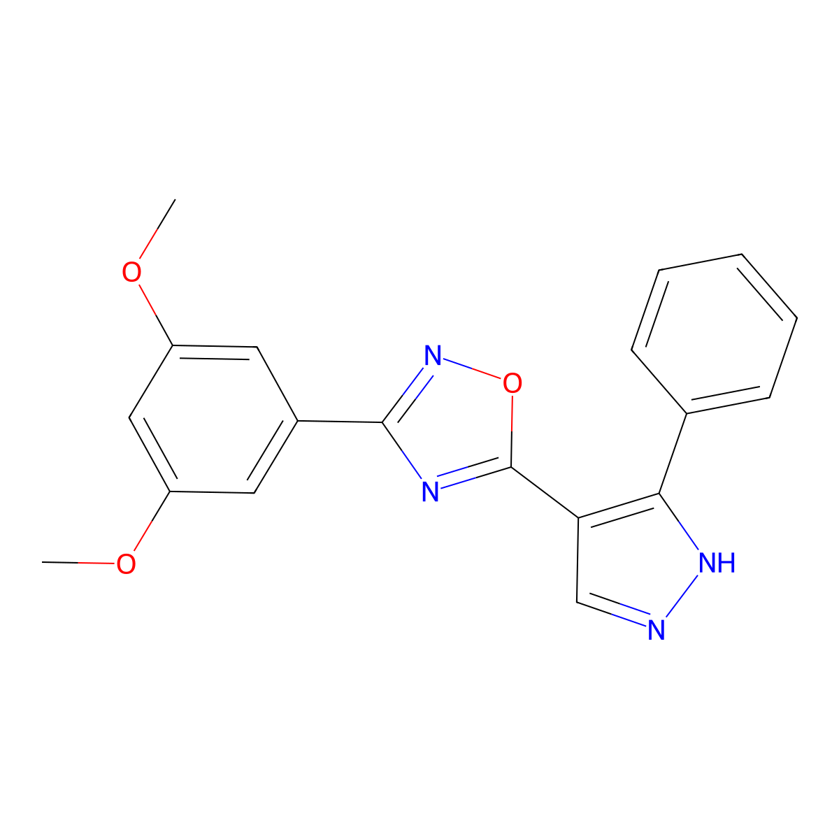 3-(3,5-dimethoxyphenyl)-5-(3-phenyl-1H-pyrazol-4-yl)-1,2,4-oxadiazole molecular structure, CAS 1251623-92-3