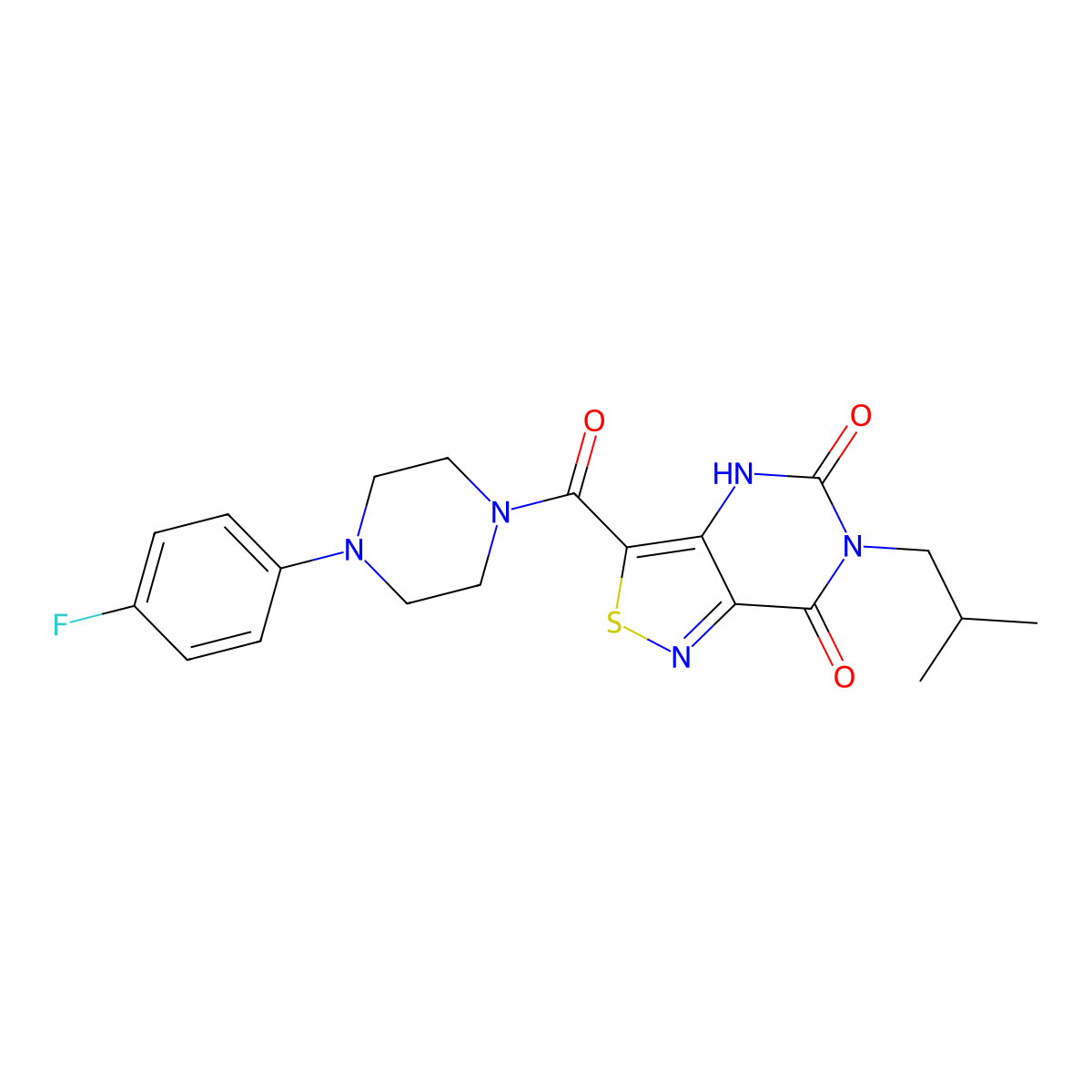 3-(4-(4-fluorophenyl)piperazine-1-carbonyl)-6-isobutylisothiazolo[4,3-d]pyrimidine-5,7(4H,6H)-dione molecular structure, CAS 1251623-93-4