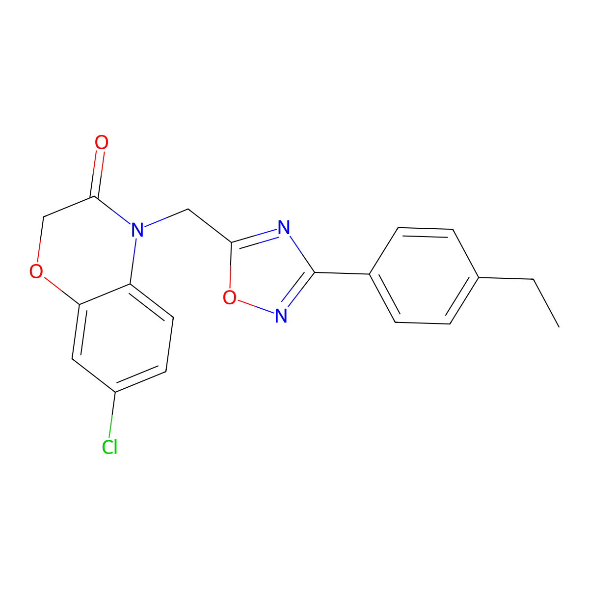 7-chloro-4-((3-(4-ethylphenyl)-1,2,4-oxadiazol-5-yl)methyl)-2H-benzo[b][1,4]oxazin-3(4H)-one molecular structure, CAS 1251624-03-9