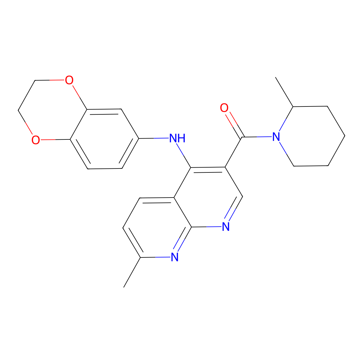 N-(2,3-dihydro-1,4-benzodioxin-6-yl)-7-methyl-3-(2-methylpiperidine-1-carbonyl)-1,8-naphthyridin-4-amine molecular structure, CAS 1251624-06-2