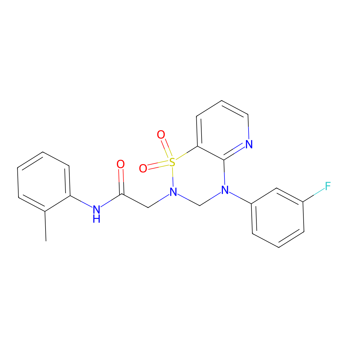 2-(4-(3-fluorophenyl)-1,1-dioxido-3,4-dihydro-2H-pyrido[2,3-e][1,2,4]thiadiazin-2-yl)-N-(o-tolyl)acetamide molecular structure, CAS 1251624-08-4