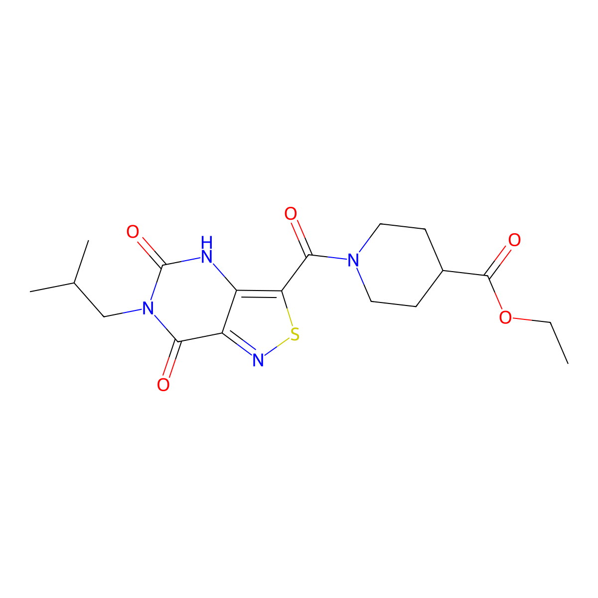 Ethyl 1-(6-isobutyl-5,7-dioxo-4,5,6,7-tetrahydroisothiazolo[4,3-d]pyrimidine-3-carbonyl)piperidine-4-carboxylate molecular structure, CAS 1251624-09-5