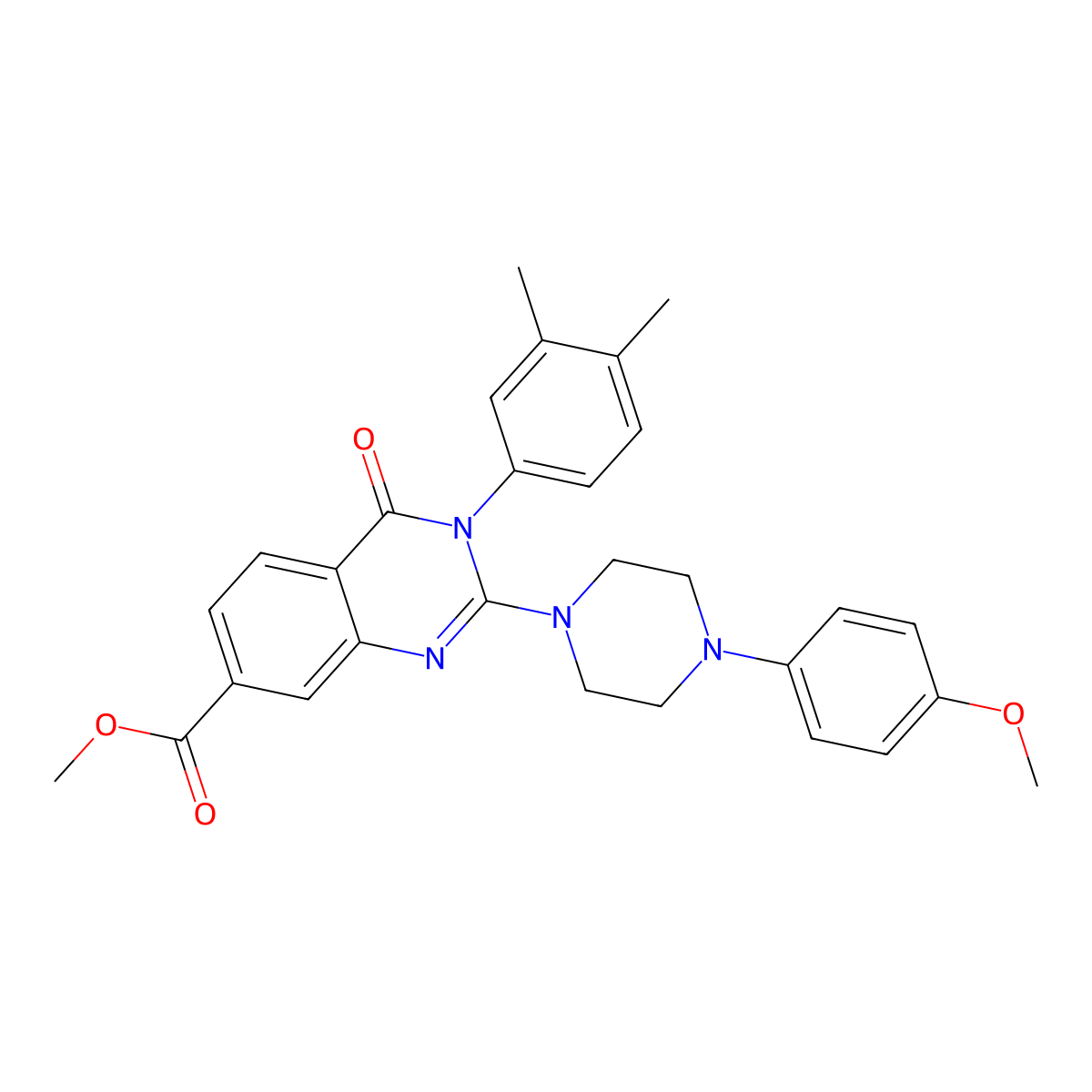 Methyl 3-(3,4-dimethylphenyl)-2-[4-(4-methoxyphenyl)piperazin-1-yl]-4-oxo-3,4-dihydroquinazoline-7-carboxylate molecular structure, CAS 1251624-11-9