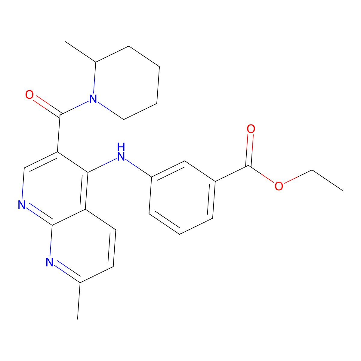 Ethyl 3-{[7-methyl-3-(2-methylpiperidine-1-carbonyl)-1,8-naphthyridin-4-yl]amino}benzoate molecular structure, CAS 1251624-12-0